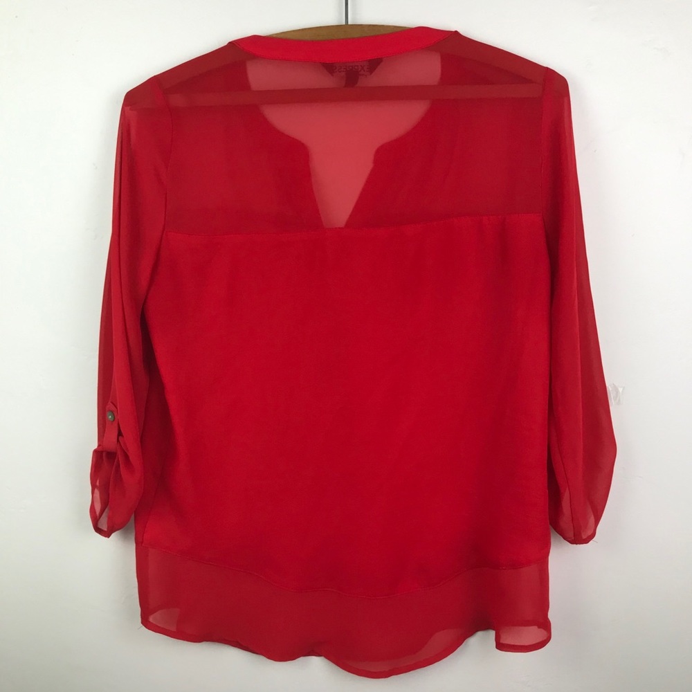 Express Red Pullover Blouse With Tabbed Sleeves Xs - image 2